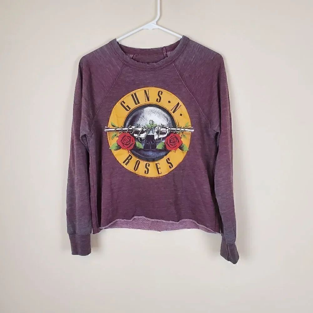 Bravado Guns & Roses Crop Top Long Sleeve Sweater Size Small